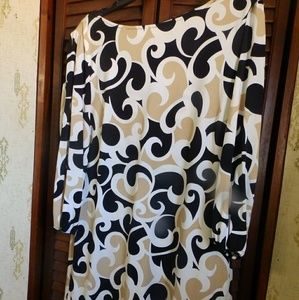 Tan black and white patterned blouse